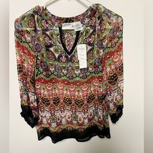 FORBIDDEN CITY LONG SLEEVE MULTI-COLOR SIZE SMALL SHEER BLOUSE